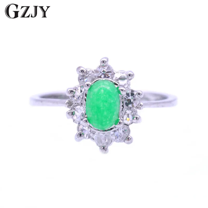 GZJY модное простое овальное обручальное кольцо с зеленым камнем и цирконием цвета