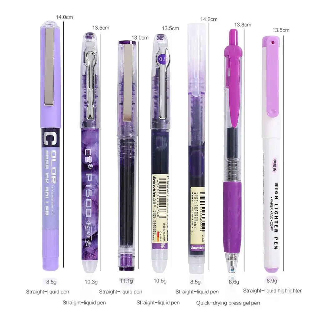 7pcs purple 6 штук товара или на сумму 7 шт./компл. цельнолитой, капиллярная трубка большой Ёмкость гелевая ручка 0,5 мм быстросохнущие прямая ручка цифровым пером для школы - Цвет: 7pcs purple