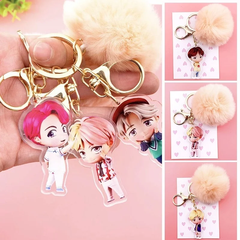 Брелки Новые Мультяшные Kpop Bts акриловые брелки Jungkook V Jimin Hair Ball брелоки подвесные