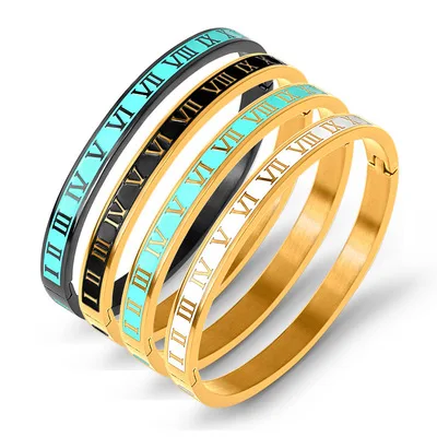 

Vintage Roman Letter Bangles & Bracelets For Women Black Gold Numeral Color Charm Cuff Bangles Jewelry Pulseras Mujer