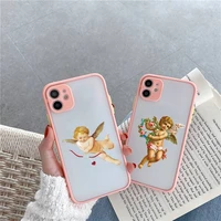 baby angel painting aesthetic art phone case for iphone 13 12 11 mini pro xr xs max 7 8 plus x matte transparent pink back cover
