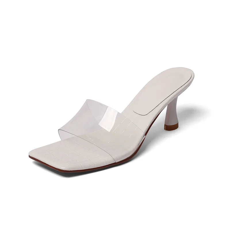 

Rubber Flip Flops Shoes Woman 2021 Transparent Slippers Peep Toe Luxury Slides Square heel Pantofle Low Hawaiian Designer Block