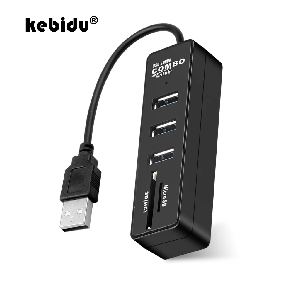 

kebidu USB Combo Hub Multi USB 2.0 Hub 3 Ports Splitter + USB Card Reader All In One For SD/TF For Laptop Computer Accessories