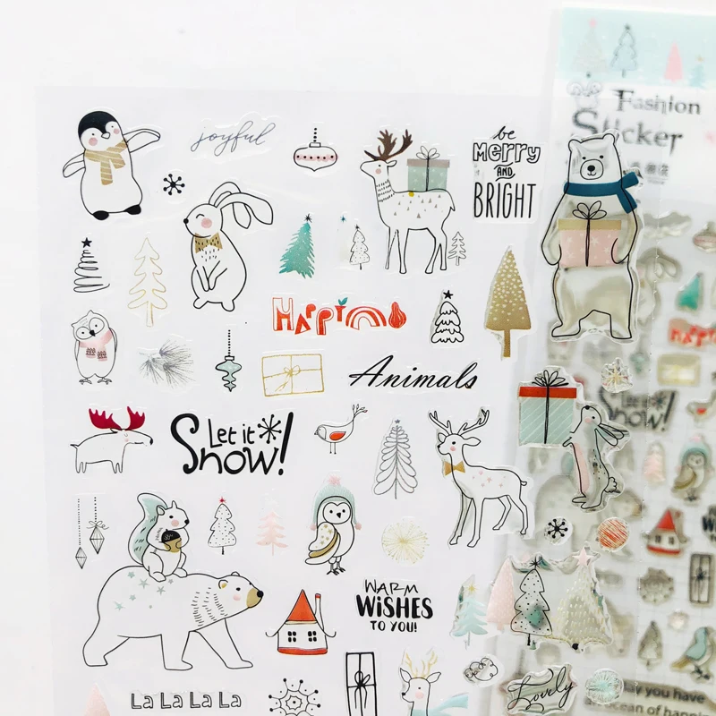 

1 Sheet Foest Animals Rabbit Bear Penguin Crystal Stickers DIY Hand Account Decor Sticker
