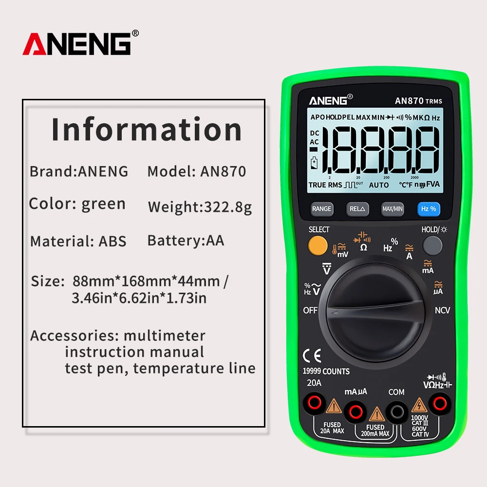 ANENG AN870 Digital Multimeter Auto Range 19999 Counts Smart True Rms Multimeter Transistor Tester Profesional Capacitance Meter