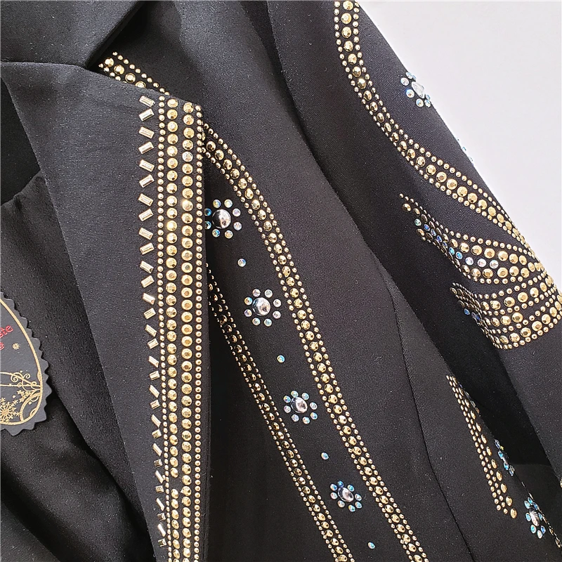 Осенний женский черный Блейзер со стразами Женский Повседневный костюм с