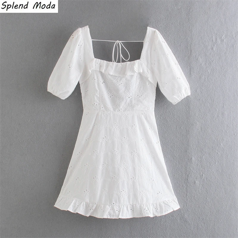 

Женское платье-трапеция на молнии Splend, однотонное платье с квадратным вырезом, открытой спиной, оборками и пышными рукавами, на шнуровке, ле...