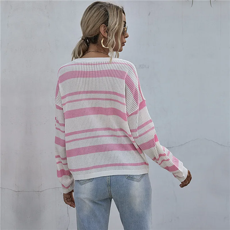 

Autumn Winter Striped Jumper Sweater Women Casual Full Sleeve Thin Knitted Pullovers Sweater Tops For Women 2021 New