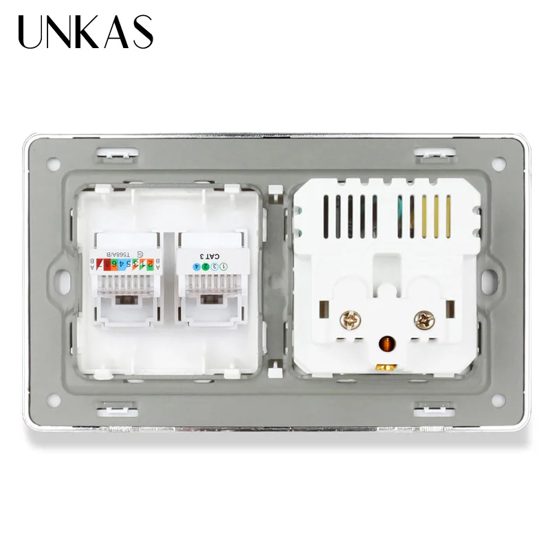 UNKAS Нержавеющая сталь Панель французская Розетка с двойным USB зарядка Порты и