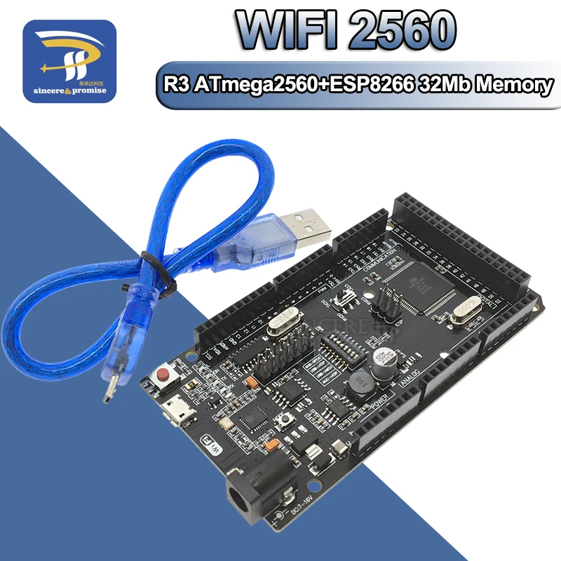 Mega2560 + Wi Fi R3 ATmega2560 ESP8266 32Мб оперативной памяти USB TTL CH340G. Совместимость с Arduino Mega