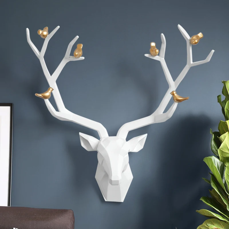 Resin 3d Big Deer Head Wall Decor for Home Satue Decoration Accessories Abstract Sculpture Modern Animal Head Wall Decoration