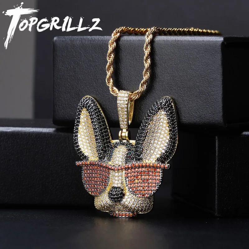 TOPGRILLZ Iced Out Щенок в подвеска солнцезащитные очки ожерелье с теннисная цепочка