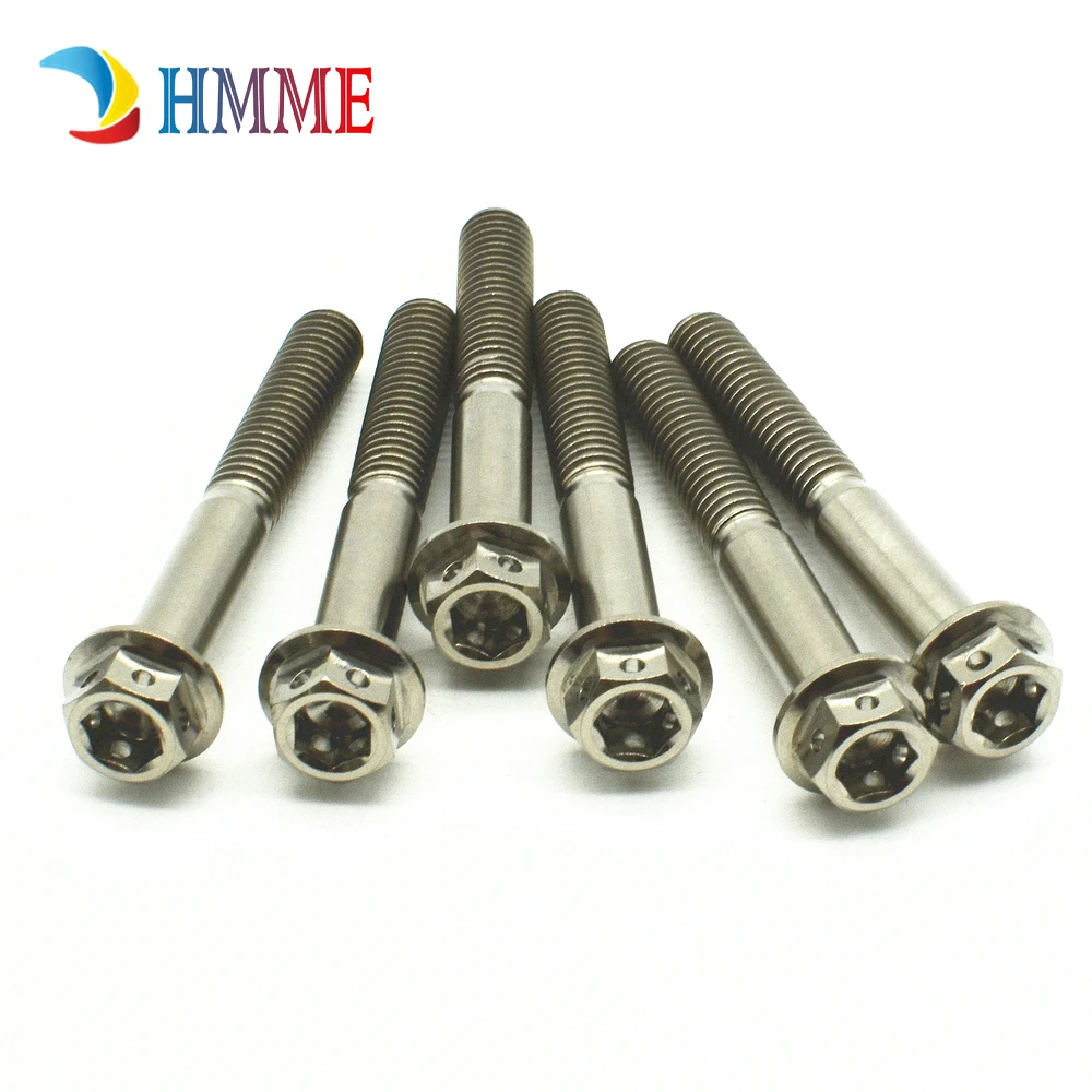 

6Pcs M6 Motorcycle M6x10-50mm Ti Bolt Titanium Bolts DIY Color Motor Bike Hexagon Hollow Flange Head Screws Ti Fastener