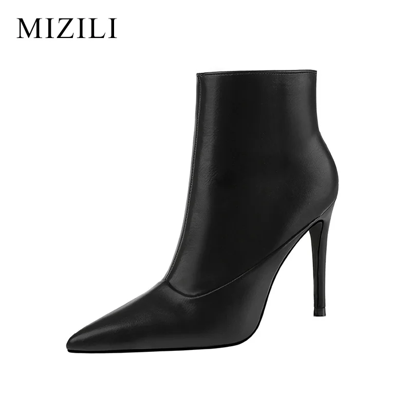 Весенние ботильоны черные хаки бежевые зимние теплые ботинки на тонком каблуке с