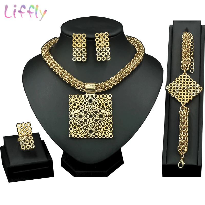 Модные Ювелирные наборы Liffly из Дубая для женщин свадебный подарок золотой