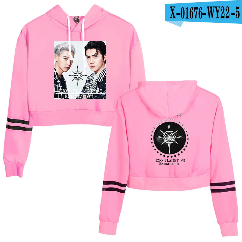 KPOP EXO PLANET#5, короткие толстовки с капюшоном, кофты, уличная одежда, топы, осень, EXO PLANET#5, женские толстовки с капюшоном, Harajuku, осень - Цвет: S