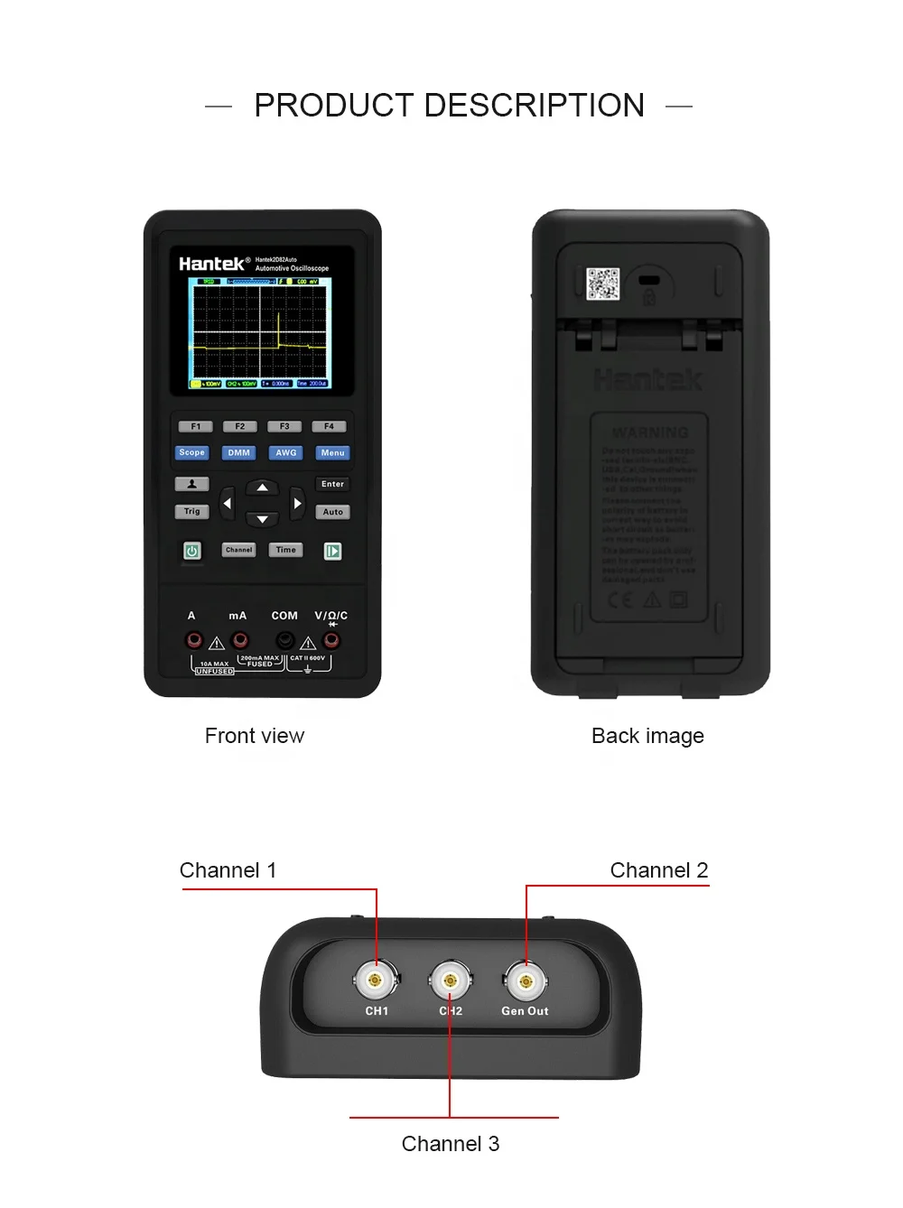 

Hantek 2D82AUTO-II Oscilloscope Handheld Portable 4 in 1 Digital Detector 80Mhz signal source Automotive Diagnostic 250MSa/s