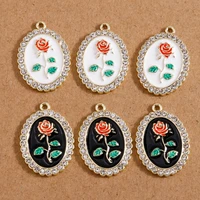 4pcs 1826mm crystal rose flower charms pendants for jewelry making enamel alloy charms fit necklaces earrings diy accessories