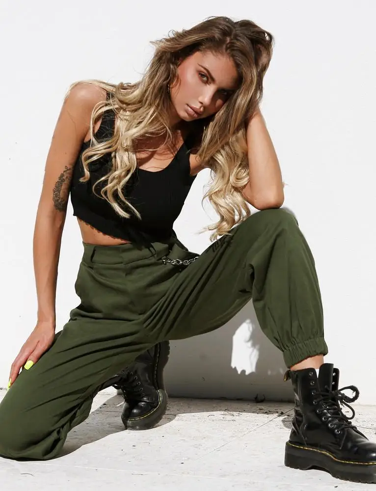 

Hirigin Harajuku Long Pants Women's High Waist Casual Drawstring Elastic Pants Ladies Sports Cargo Pants Trousers