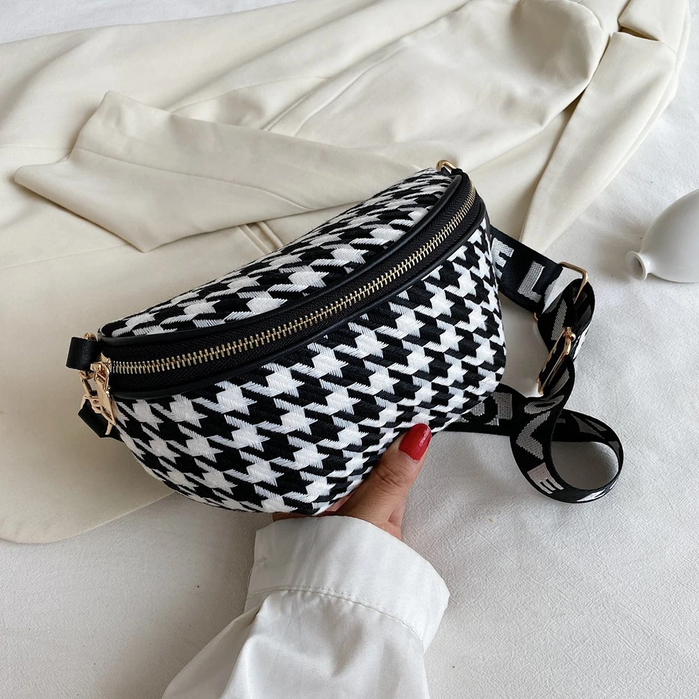 

Fashionable Shoulder Chest Bags Canvas Casual Vintage Houndstooth Bags Women Handbags Totes Bags Clutch Waist Pouch Hot Sale