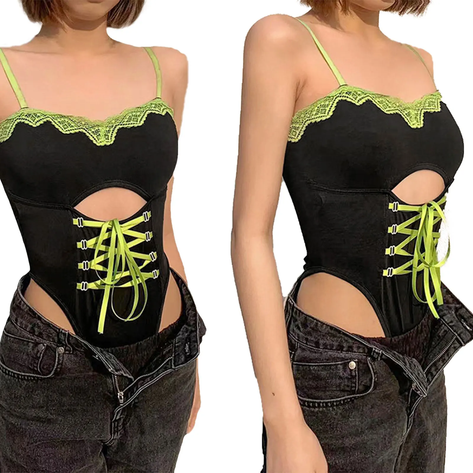 

Women Casual Sexy Bodysuit, Black Sleeveless Hollow Out Boat Neck One-piece, S/ M/ L