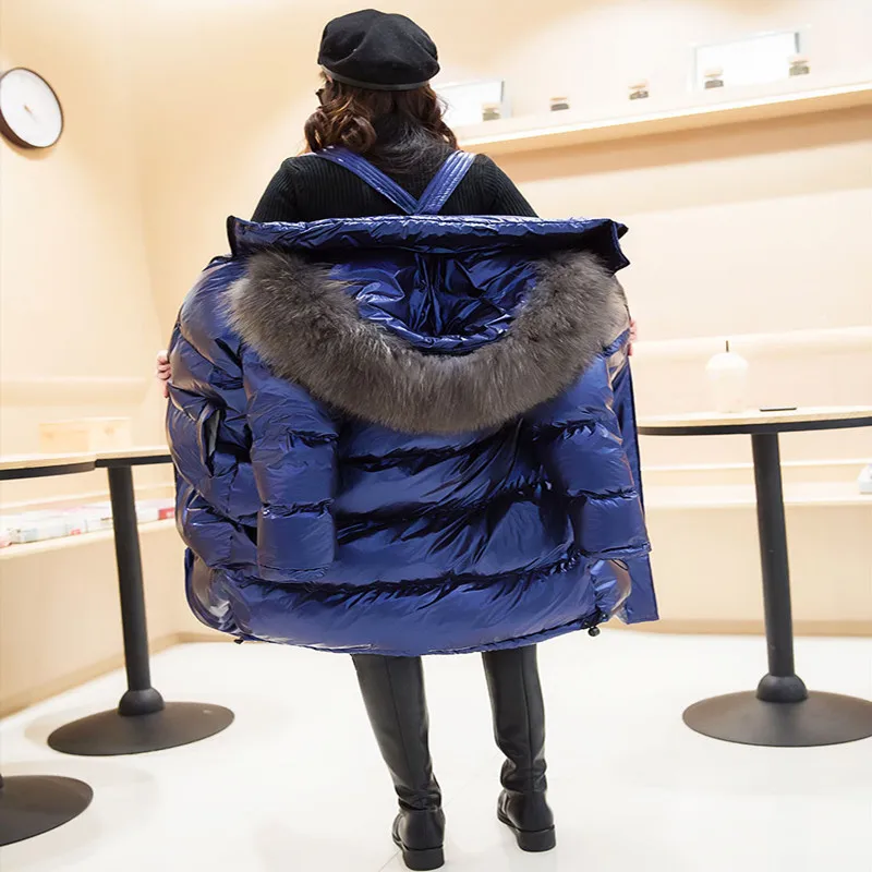 Женский пуховик с капюшоном Длинная утепленная парка большим воротником из