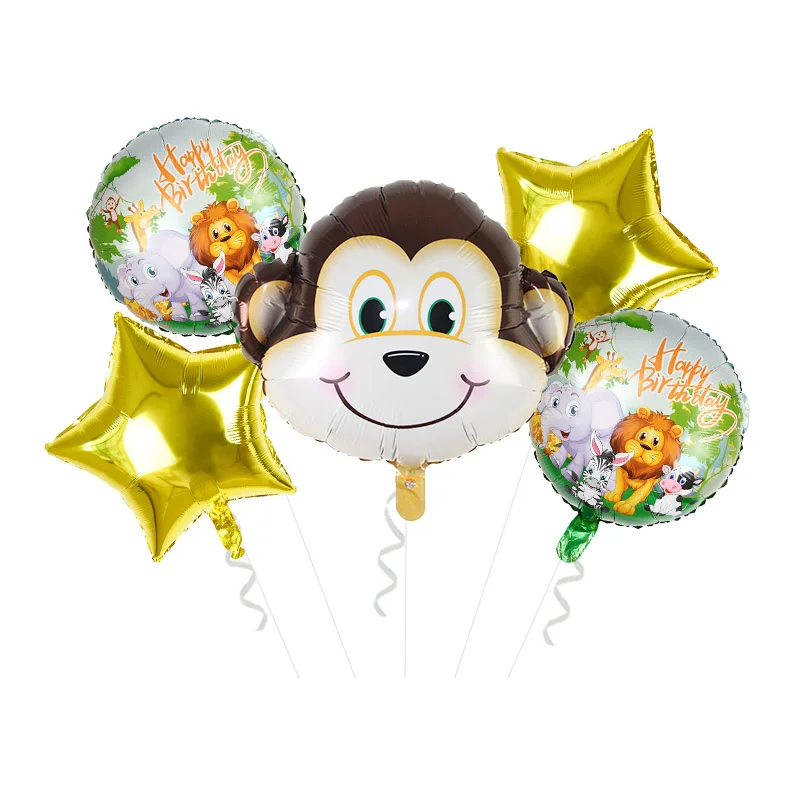 Набор фольгированных шаров в стиле сафари с животными 5 шт. тигр панда енот шары золотые звезды для детей