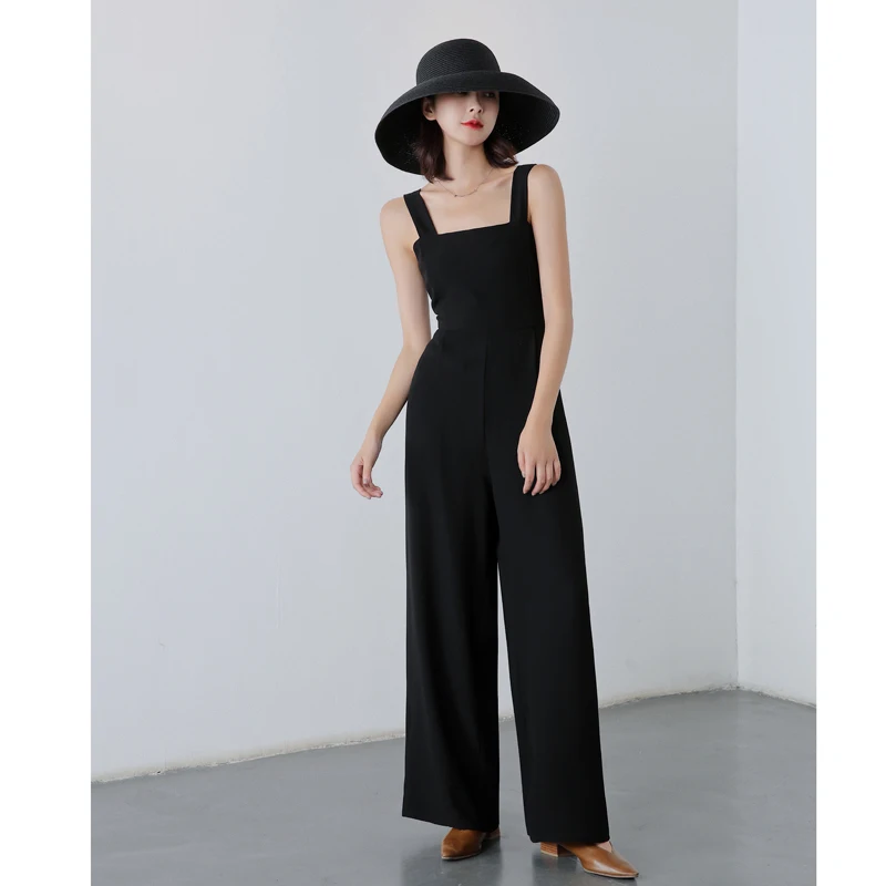 Женский офисный комбинезон в стиле ретро длинный с широкими штанинами