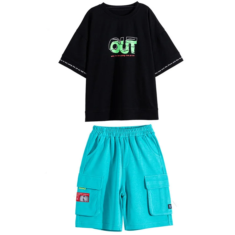 

2021 Vintage Spring Autumn Boys Clothing SuitsT-shirt + Shorts 2pcs/Set Kids Teenager Outwear Sport School Outfits Tracksuit Hi