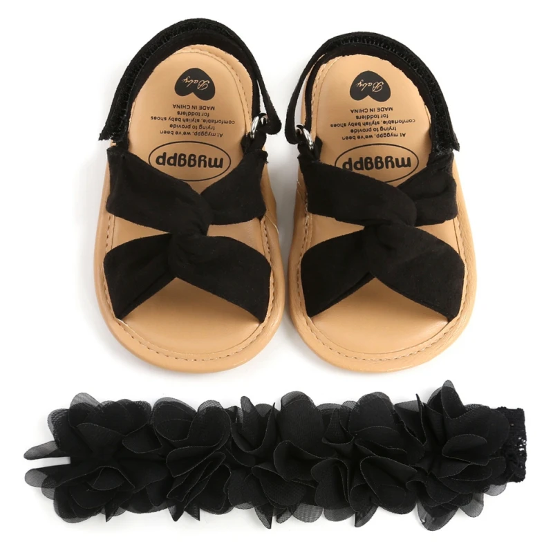 

Newborn Baby Girl Boy Sandals +Headband PU Soft Sole Flat Shoes Infant Non-Slip Summer Solid Color First Walkers 2021 Kid Shoes