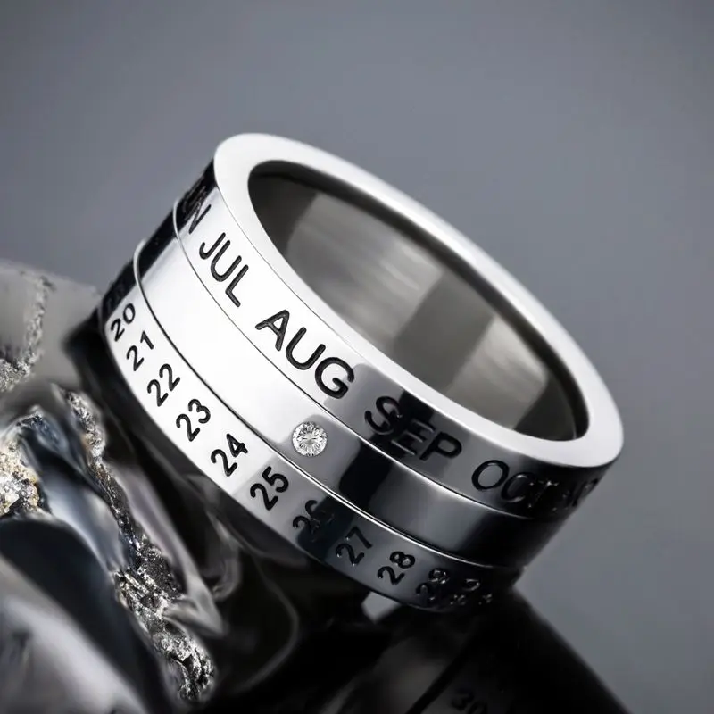 Кольца мужские из нержавеющей стали 316L с календарем и надписью|ring for|rings for menparty ring