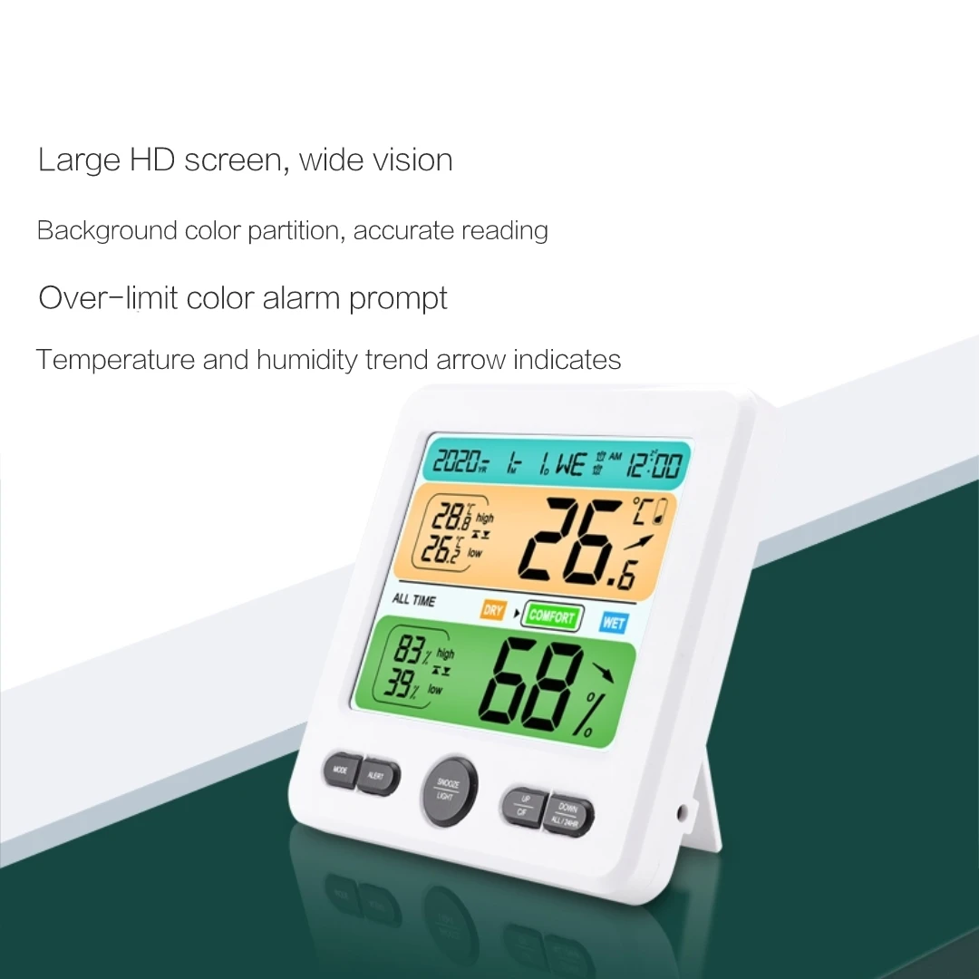 

TS-6211 indoor high-precision digital display thermometer and hygrometer household desktop large-screen alarm clock thermometer