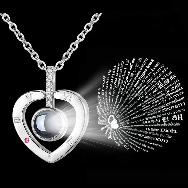 Новая Мода Сердце розовое золото серебро 100 языков I Love You проекция женская подвеска на цепочке S925 серебро свадебный подарок
