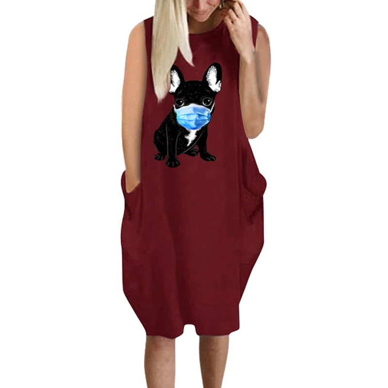 Vicabo черное платье с принтом собаки масками сексуальное лето 2020 карманом Femme халат