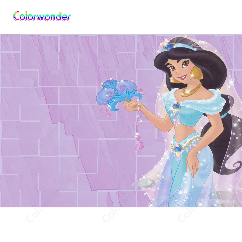 Фоны с фиолетовой кирпичной стеной принцессы жасмин синим блестящим платьем