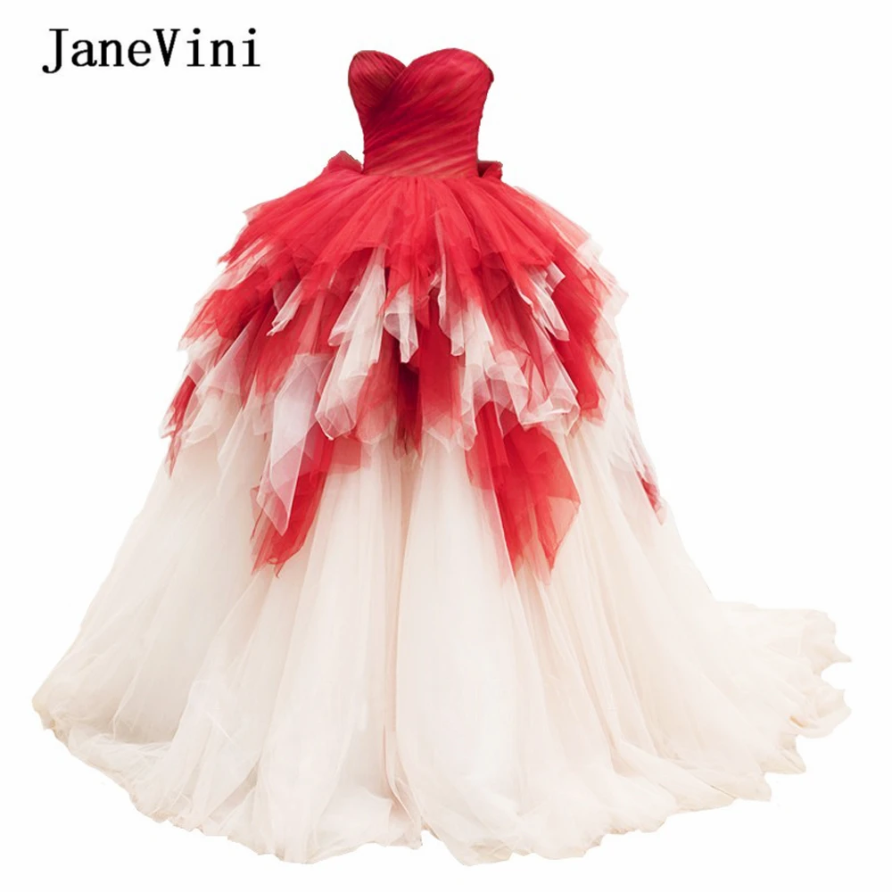 JaneVini новые модные красные многоярусные с рюшами тюлевые Длинные Выпускные
