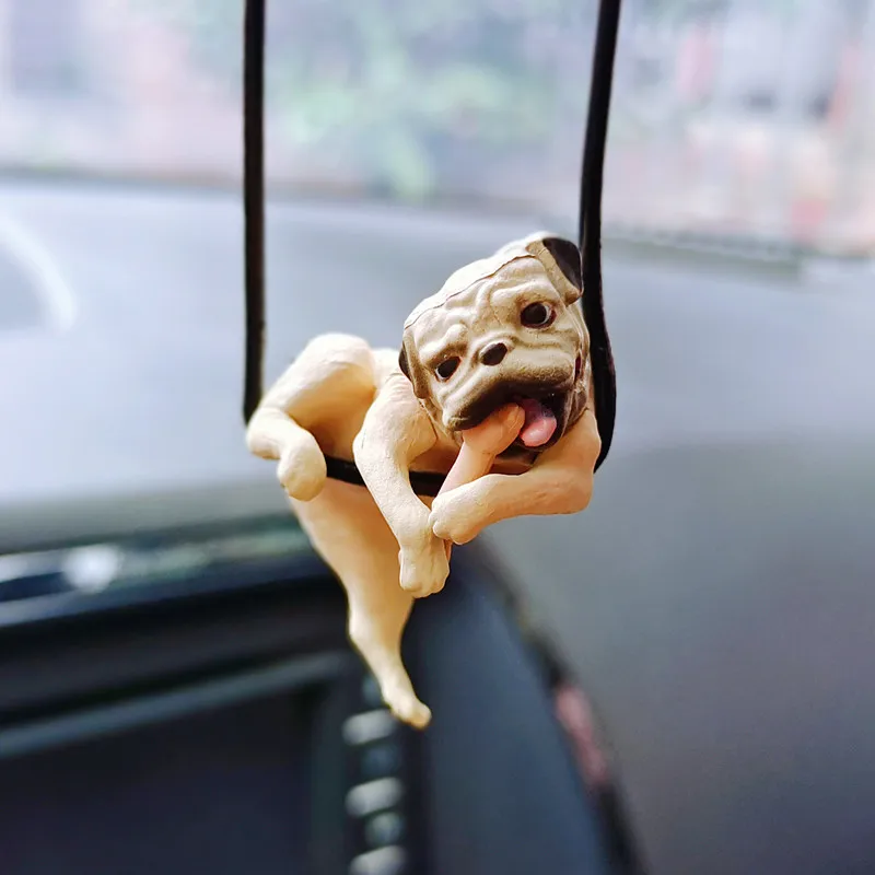 

Cute Bulldog Car Pendant Creativity Funny Car Decoration Accessories Bulldog Biting Bone Rearview Mirror Decoration Pendant Gift