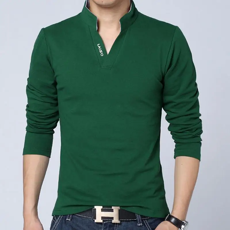 Мужская Однотонная рубашка поло с длинным рукавом Camisa PoloShirts Masculina повседневные