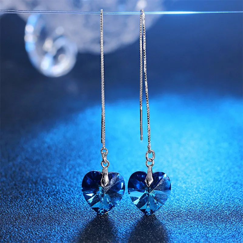 Женские серьги с австрийским голубым кристаллом в виде сердца из стерлингового