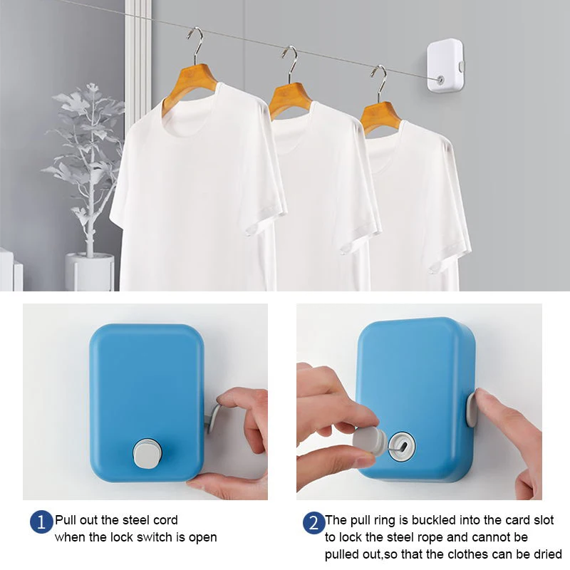 

Retractable Clothesline Indoor Invisible Dryer Clothesline Rope Drying Rack Laundry Organizer Wall Mounted Clothes Hanger Tools