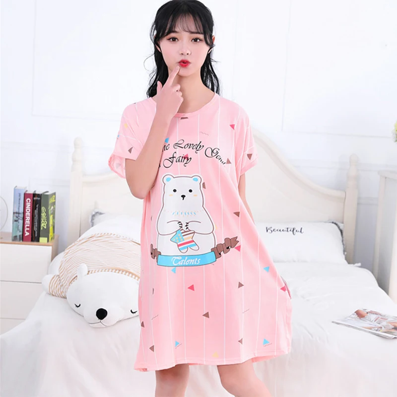 

Women Cartoon Sleepwear Printed Dress Sexy Lingerie Milk Silk Cute Animal Nightgrown Thin Short Sleeve Female Nighty Underwear