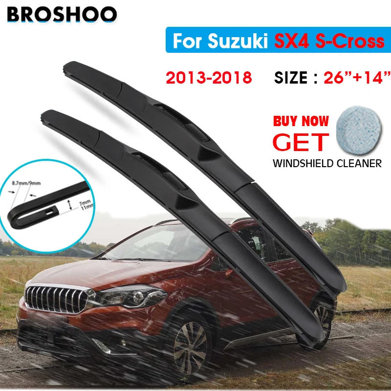 

Car Wiper Blade For Suzuki SX4 S-Cross 26"+14" 2013-2018 Windscreen Windshield Wipers Blades Window Wash Fit U Hook Arms
