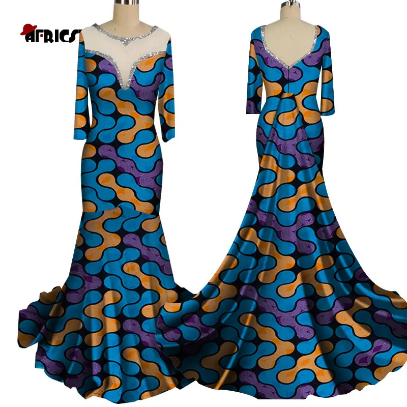 2020 African dress African v-neck floor-length dress African floor-length dress Fashionable dress Party dress wy6011