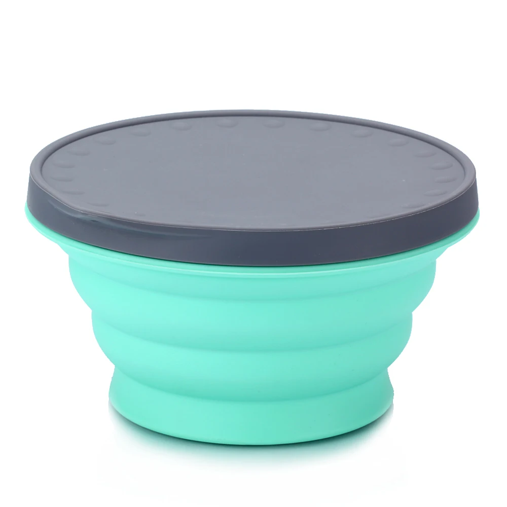 Silicone Collapsible Portable Bowl Expandable Bowl with Lid and Silicone Dish Sponge for Travel Camping Hiking