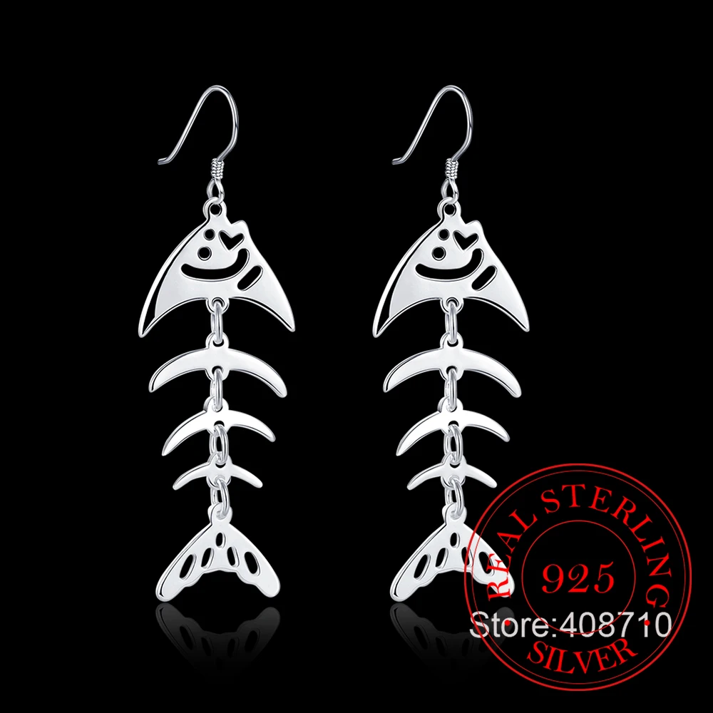 Потеря денег! Женские длинные серьги подвески в виде скелета из серебра 925