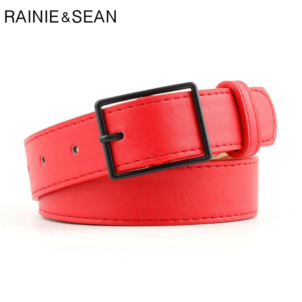 

RAINIE SEAN Leather Women Belt Square Buckle Pu Leather Belts For Jeans Ladies Casual Solid Camel Red Black Coffee Belt Women