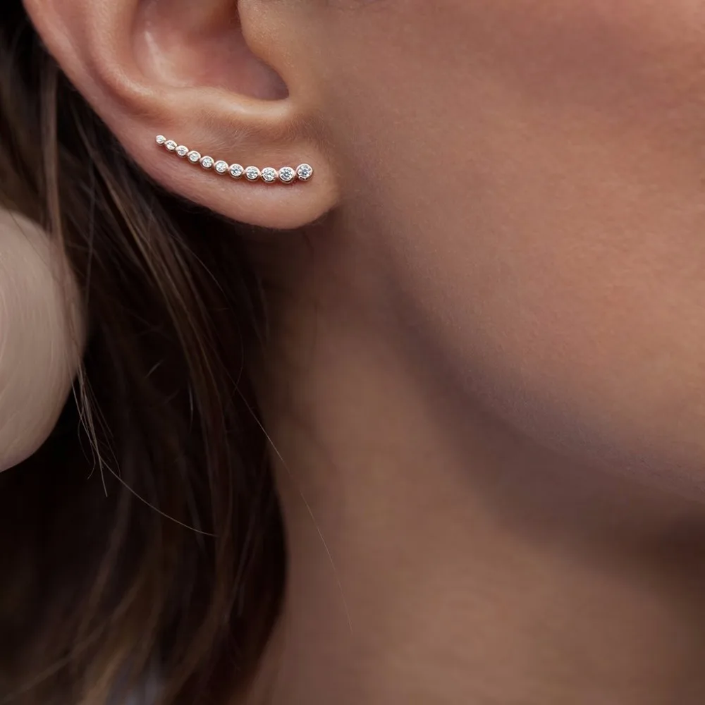 

New Arrival best friends 925 sterling silver sweep cz long wire thread ear climber women Climber 925 silver earring