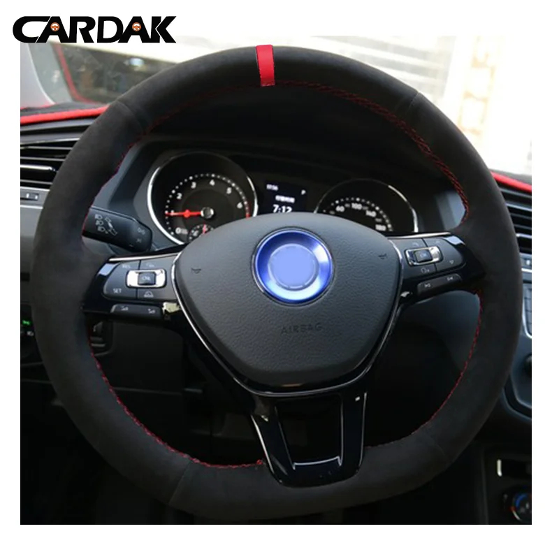 CARDAK прошитая вручную черная замшевая Оплетка на руль для Volkswagen VW Golf 7 Mk7 Новинка Polo