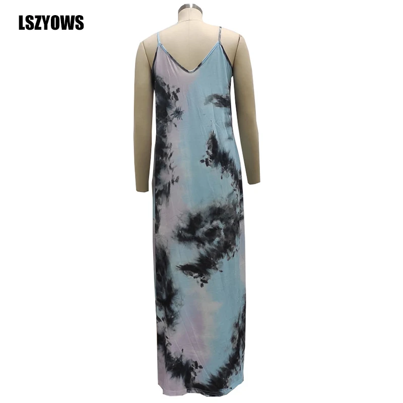 

Summer Bohemian Long Dresses Women Fashion Casual Tie Dye Printed Maxi Party Dress Vintage Sleeveless Loose Beach Dress Vestidos