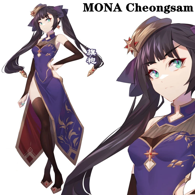 

Chinese Style Cheongsam Anime Women Dress Game Genshin Impact Cosplay Costume Project Keqing COS Mona Sexy Qipao Girl Clothes